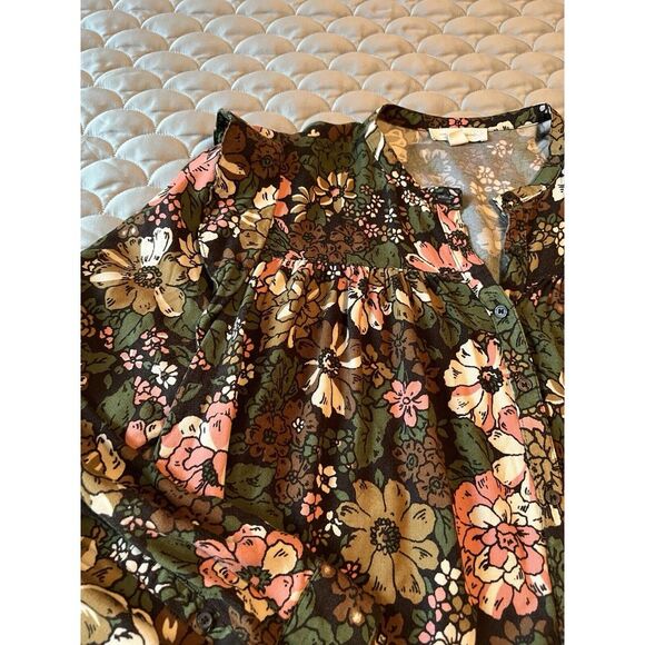 Treasure & Bond Floral Print Long Sleeve V-Neck Shirt Top L Button Up - Picture 3 of 6
